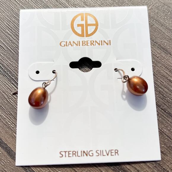 NWT Giani Bernini Chocolate Cultured Freshwater Pearl 7mm Drop Earrings - Picture 2 of 3